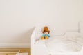 MInimal child room for toddler in white and wooden colors. Less waste lifestyle in parenting Royalty Free Stock Photo