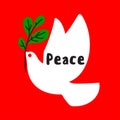 Minimal Christmas card with wishes of peace and white dove holding green branch