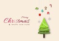 Minimal Christmas design with christmas tree paper cut and hanging decoration