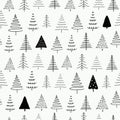 Minimal Christmas pine trees mono tone. Hand drawn doodle pattern seamless. Royalty Free Stock Photo