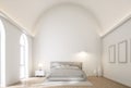 Minimal classical style arch ceiling bedroom interior 3d render, There are wooden floor arch shape window sunlight shine into the Royalty Free Stock Photo