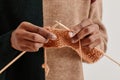 Young Man Knitting Close Up Royalty Free Stock Photo