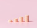 Minimal Coin stacks growing graph on pink background. Business investment and saving money concept. 3d render illustration