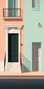 Minimal Colonial Architecture: Street Houses Art Illustration