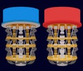 Minimal colorful symmetric mechanical quantum computer infographic