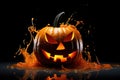 Minimal commercial pumpkin in professional lightning, spooky pumpkin character. halloween holiday poster