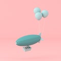 Minimal concept of balloons and airship with present in the basket on pastel background. 3D rendering