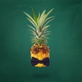 Minimal concept. Cute and funny pineapple with sunglasses and bo