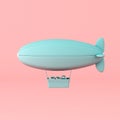 Minimal concept of floating airship and present box in the basket on pastel background. 3D rendering