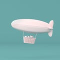 Minimal concept of floating airship and present box in the basket on pastel background. 3D rendering Royalty Free Stock Photo