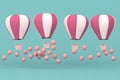 Minimal concept of floating balloons and weave basket on pastel background. 3D rendering Royalty Free Stock Photo