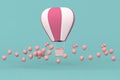 Minimal concept of floating balloons and weave basket on pastel background. 3D rendering Royalty Free Stock Photo