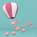Minimal concept of floating balloons and weave basket on pastel background. 3D rendering Royalty Free Stock Photo