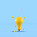 Minimal concept idea of yellow light bulb surround with small ball on blue background. 3D rendering Royalty Free Stock Photo