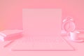 Minimal concept, Laptop on table Work desk pink pastel color