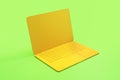 Minimal concept with onepiece single material yellow laptop at abstract light green background