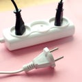 Minimal concept, unplugged cord, Messy of electrical cords and wires unconnected electrical power strip or extension block with me Royalty Free Stock Photo