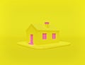 Minimal concept. yellow and pink colored house. 3d rendering