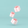 Minimal conceptual idea of present box floating on pastel background. 3D rendering