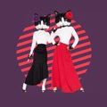 Minimal Contemporary collage creative art. Passion Kitty Girls flamenco dancer. Trendy retro style. Party concept