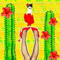 Minimal Contemporary collage zine art. Passion Kitty ,Cactus, Spanish vibes. Flamenco dancer. Trendy retro style. Party concept