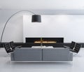 Minimal contemporary gas fireplace interior, living room