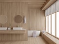 Minimal contemporary style bathroom with all wooden material 3d render Royalty Free Stock Photo