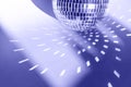 Minimal creative Christmas decorations, mirror disco balls. Party time, Greeting card. Very peri colour 2022 Royalty Free Stock Photo