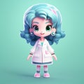 Minimal Cure: Cartoon Model Of A Female Doctor With Vibrant Hair