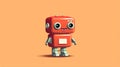 Minimal Cute Robot On Orange Background - Realistic And Hyper-detailed Gadgetpunk Design