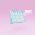 Minimal 3d calendar icon on pink background with message bubble icon. Vector illustration Royalty Free Stock Photo