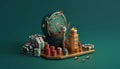 Minimal 3D casino objects. Miniature concept. High quality render created with generative ai.