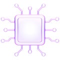 Minimal 3D glass style icon of a computer processor in purple and blue gradient. Suitable for hardware, electronics, and Royalty Free Stock Photo