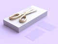 Minimal 3d rendering gold scissors purple scene