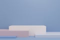 Minimal 3d rendering scene with composition empty step cube shades of blue pastel podium for product and abstract background. mock