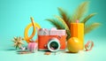 Minimal 3D summer scene. Miniature ultra realistic creative concept for advertisement created with AI