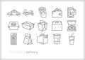 Delivery icons of takeout food and containers Royalty Free Stock Photo