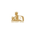 Minimal delivery man logo with crown vector.