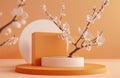 Minimal display podiums with cherry blossom flower.