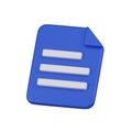 Minimal document file icon with a bent corner. 3d render isolated illustration