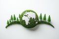 Minimal earth outline with miniature trees creating a clean design symbolizing environmental awareness and Royalty Free Stock Photo