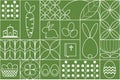 Minimal Easter Bunny Outline Tile Design. Green seamless Easter pattern featuring white line art icons Royalty Free Stock Photo