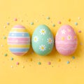 Minimal Easter Eggs With Floral Patterns On Bright Yellow Background Royalty Free Stock Photo