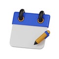 Minimal edit calendar icon. 3d render isolated illustration