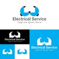 Minimal Electrical service logo.Modern Electric double Plug Logo.Blue, black and white Vector Illustration