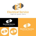 Minimal Electrical service logo.Modern Electric double Plug Logo.Orange, black and white Vector Illustration