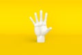 Minimal empty top view hand extended isolated on yellow background. 3D rendering