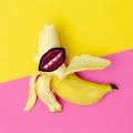 Bananas Lips. Minimal flat lay art. Vegan concept Royalty Free Stock Photo