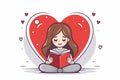 minimal flat design of girl reading book,modern character,decorated with heart shape by Generative AI Royalty Free Stock Photo