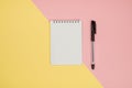 Minimal flat lay style picture of blank notebook page with different objects Royalty Free Stock Photo